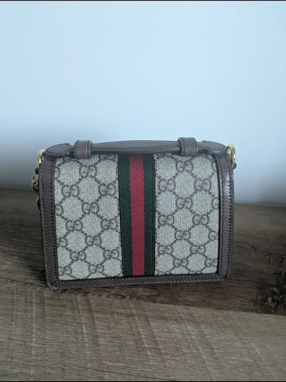 Gucci GG Ophidia Top Handle Mini Chain Shoulder Bag in Beige/Green/Red - Picture 5 of 16